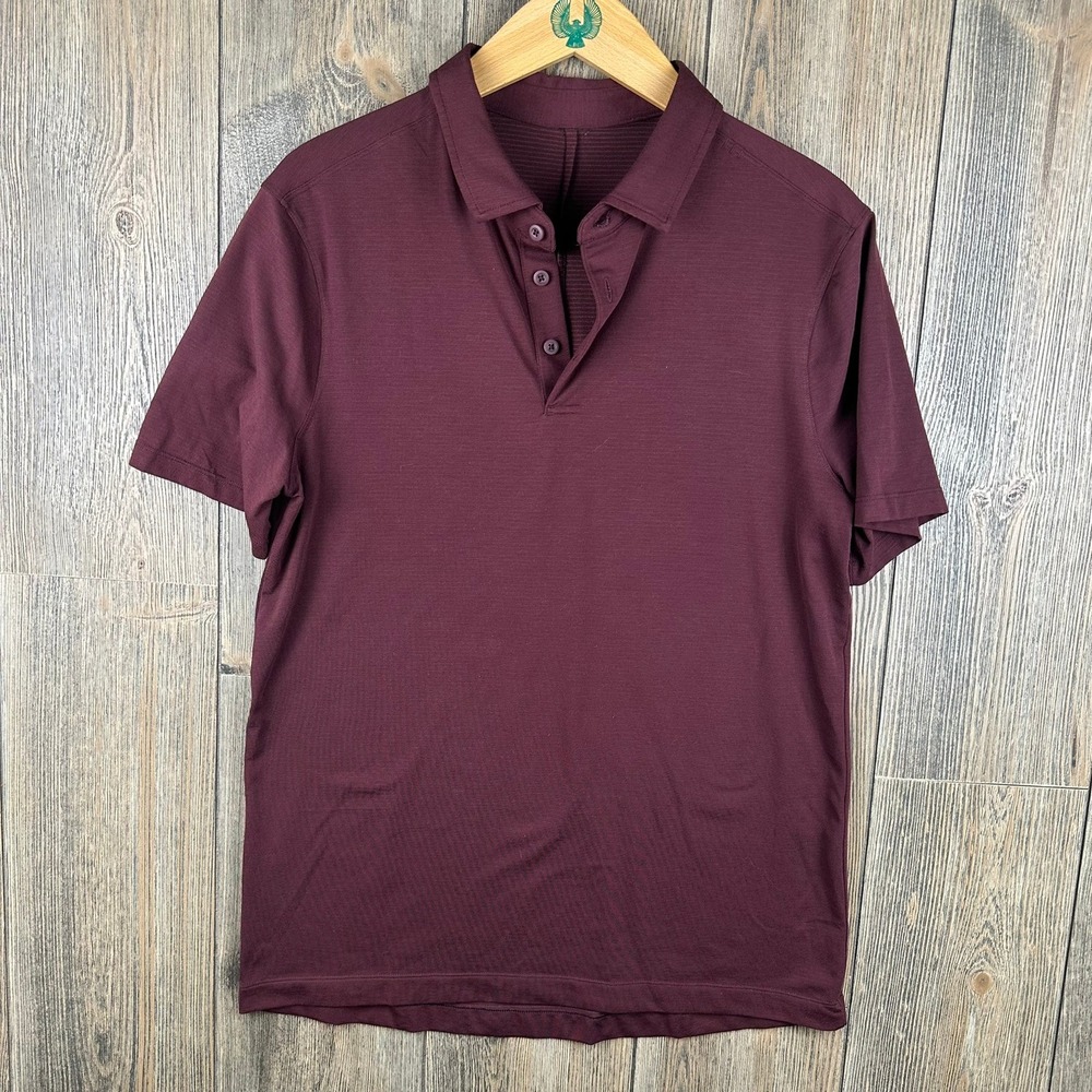 Lululemon Evolution Polo Shirt Short Sleeve Athletic Burgundy Men Size Small - Picture 2 of 6